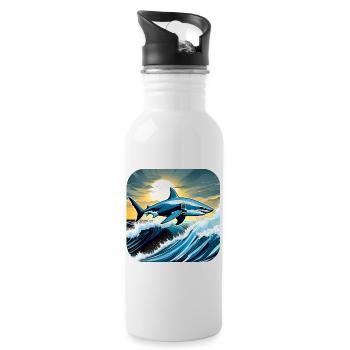 Jumping shark with sunset - Water bottle with straw - white - Right