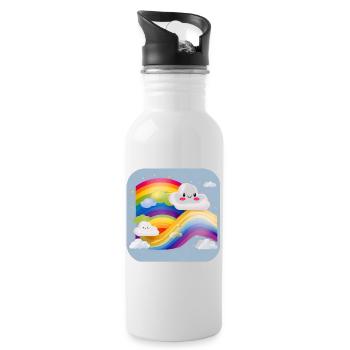 Cute clouds with rainbow - Water bottle with straw - white - Right