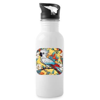 Cute Cockatoo Parrot - Water bottle with straw - white - Right