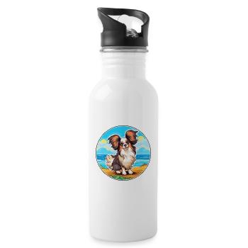 Papillon Hund Rasse Cartoon Kawaii Clipart Hund Haustier - Trinkflasche mit integriertem Trinkhalm - Weiß - Rechts