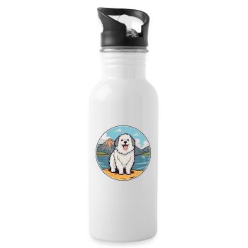 Chien de berger polonais Race de chien Dessin animé Chien Kawaii - Gourde avec paille intégrée - blanc - Droite