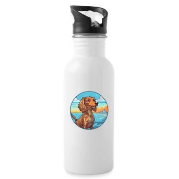 Wirehaired Dachshund Dog Breed Cartoon Kawaii Dog - Water bottle with straw - white - Right