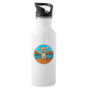 Pumi Hund Rasse Cartoon Kawaii Clipart Aquarell - Trinkflasche mit integriertem Trinkhalm - Weiß - Rechts