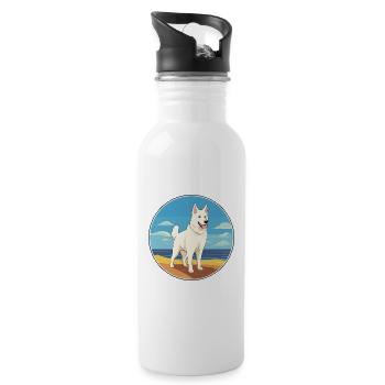 Chien de berger blanc race Cartoon Kawaii Clipart - Gourde avec paille intégrée - blanc - Droite