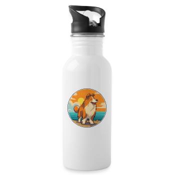Rough Collie Dog Breed Cartoon Kawaii Clipart Dog - Water bottle with straw - white - Right