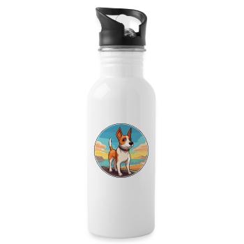 Teddy Roosevelt Terrier Dog Breed Cartoon Kawaii - Water bottle with straw - white - Right