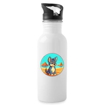 Tamaskan Dog Breed Cartoon Kawaii Clipart Dog Pet - Water bottle with straw - white - Right