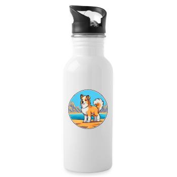 Taigan Kyrgyz Taighany Dog Breed Cartoon Kawaii - Water bottle with straw - white - Right
