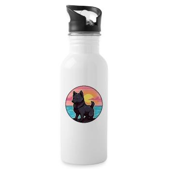 Schipperke Dog Breed Cartoon Kawaii Clipart Dog - Water bottle with straw - white - Right