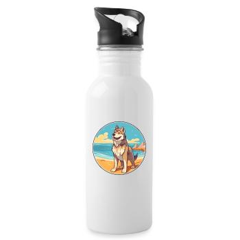 Saarloos Wolfhund Hund Rasse Cartoon Kawaii Clipart - Trinkflasche mit integriertem Trinkhalm - Weiß - Rechts