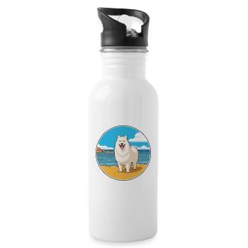 Samoyed Dog Breed Cartoon Kawaii Clipart Dog Pet - Water bottle with straw - white - Right