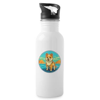 Shikoku Dog Breed Cartoon Kawaii Clipart Dog Pet - Water bottle with straw - white - Right