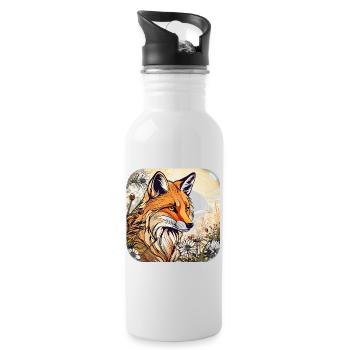 Fuchs mit Blumen - Trinkflasche mit integriertem Trinkhalm - Weiß - Rechts