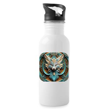 Mystisches Fuchs Logo - Trinkflasche mit integriertem Trinkhalm - Weiß - Rechts