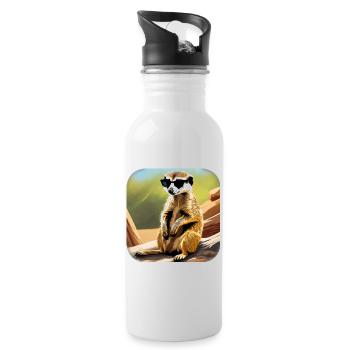 Cute meerkat with sunglasses - Water bottle with straw - white - Right