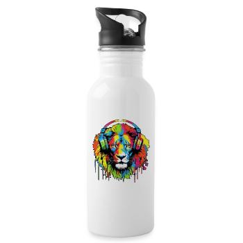 Lion with headphones Lion Head Lions - Water bottle with straw - white - Right