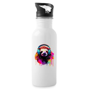 Faultier mit Kopfhörer Musik Faul Müde Faultiere - Trinkflasche mit integriertem Trinkhalm - Weiß - Rechts