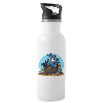 Verzweifelter Fisch Umweltverschmutzung Shirt - Trinkflasche mit integriertem Trinkhalm - Weiß - Rechts