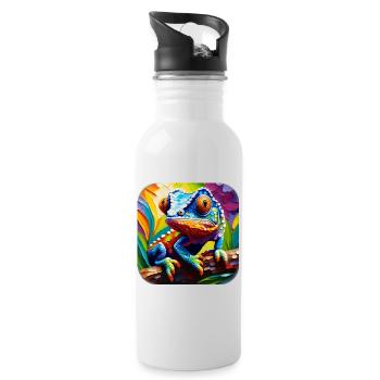 Bunte Echse - Trinkflasche mit integriertem Trinkhalm - Weiß - Rechts