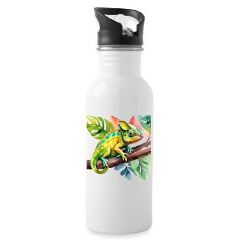 Mignon petit caméléon - Gourde avec paille intégrée - blanc - Droite