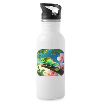 Caméléon avec des fleurs Fleurs - Gourde avec paille intégrée - blanc - Droite