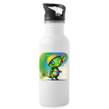 Caméléon mignon - Gourde avec paille intégrée - blanc - Droite