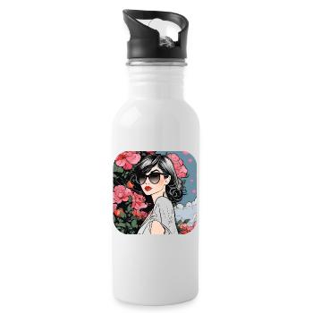 Fille cool avec des lunettes de soleil et des fleurs - Gourde avec paille intégrée - blanc - Droite