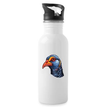 Guinea Fowl Colorful Watercolor Cartoon Kawaii Ani - Water bottle with straw - white - Right