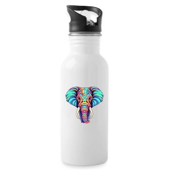 Elefant buntes Aquarell Cartoon Kawaii Tier - Trinkflasche mit integriertem Trinkhalm - Weiß - Rechts