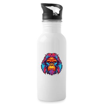 Gorilla Colorful Watercolor Cartoon Kawaii Animal - Water bottle with straw - white - Right
