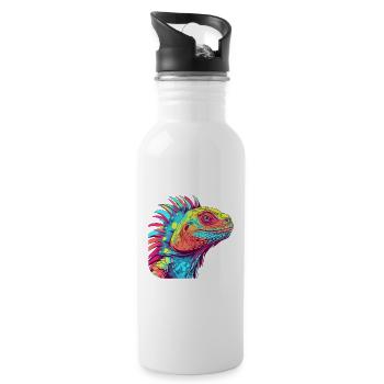 Iguane Aquarelle Colorée Dessin Animé Kawaii Animal - Gourde avec paille intégrée - blanc - Droite