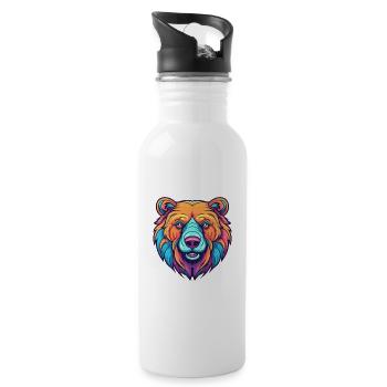 Bear Colorful Watercolor Cartoon Kawaii Animal - Water bottle with straw - white - Right