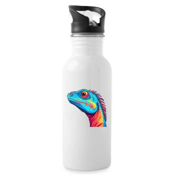 Lizard Colorful Watercolor Cartoon Kawaii Animal - Water bottle with straw - white - Right