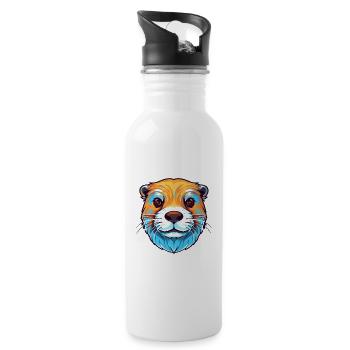 Otter Colorful Watercolor Cartoon Kawaii Animal - Water bottle with straw - white - Right