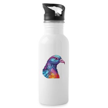 Taube buntes Aquarell Cartoon Kawaii Tier - Trinkflasche mit integriertem Trinkhalm - Weiß - Rechts