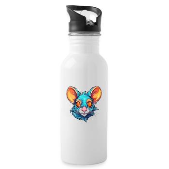 Rat Colorful Watercolor Cartoon Kawaii Animal - Water bottle with straw - white - Right