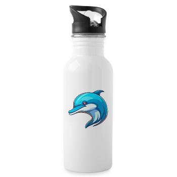 Dolphin Colorful Watercolor Cartoon Kawaii Animal - Water bottle with straw - white - Right