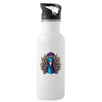 Pfau buntes Aquarell Cartoon Kawaii Tier - Trinkflasche mit integriertem Trinkhalm - Weiß - Rechts