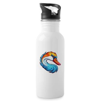 Schwan Buntes Aquarell Cartoon Kawaii Tier - Trinkflasche mit integriertem Trinkhalm - Weiß - Rechts