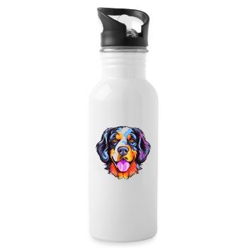 Hund Buntes Aquarell Cartoon Kawaii Tier - Trinkflasche mit integriertem Trinkhalm - Weiß - Rechts