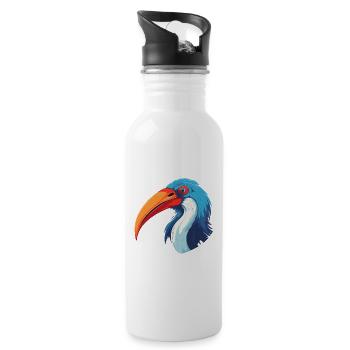 Ibis Colorful Watercolor Cartoon Kawaii Animal - Water bottle with straw - white - Right
