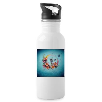 Fee tanzt auf dem Mond - Trinkflasche mit integriertem Trinkhalm - Weiß - Rechts