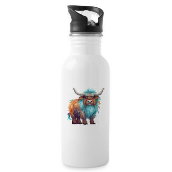 Yak Aquarelle Colorée Dessin Animé Kawaii Animal - Gourde avec paille intégrée - blanc - Droite