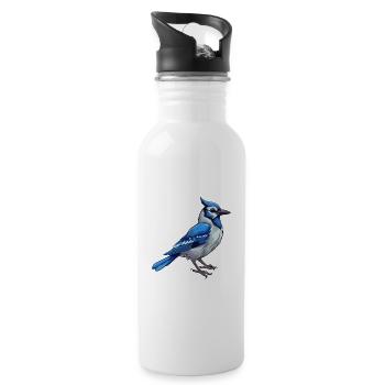 Blue Jay Colorful Watercolor Cartoon Kawaii Animal - Water bottle with straw - white - Right