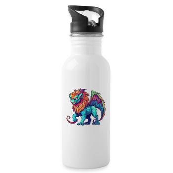 Manticore Bunte Aquarell-Karikatur Kawaii Anima - Trinkflasche mit integriertem Trinkhalm - Weiß - Rechts