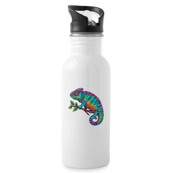 Chamäleon Bunte Aquarell-Karikatur Kawaii Anima - Trinkflasche mit integriertem Trinkhalm - Weiß - Rechts
