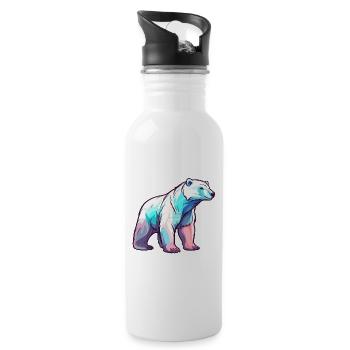 Ours Polaire Aquarelle Colorée Dessin Animé Kawaii Anim - Gourde avec paille intégrée - blanc - Droite