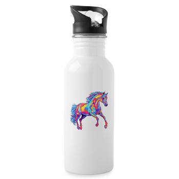 Pferd buntes Aquarell Karikatur Kawaii Tier - Trinkflasche mit integriertem Trinkhalm - Weiß - Rechts
