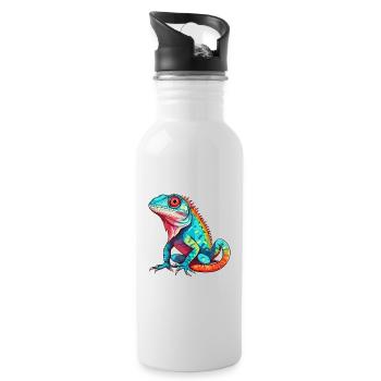Lizard Colorful Watercolor Cartoon Kawaii Animal - Water bottle with straw - white - Right