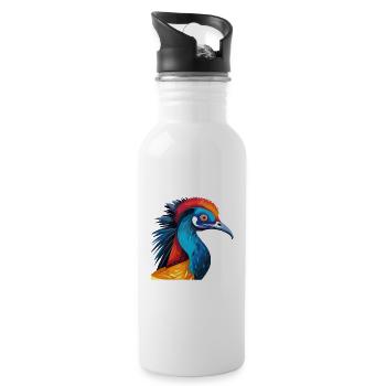 Cassowary Colorful Watercolor Cartoon Kawaii Anima - Water bottle with straw - white - Right